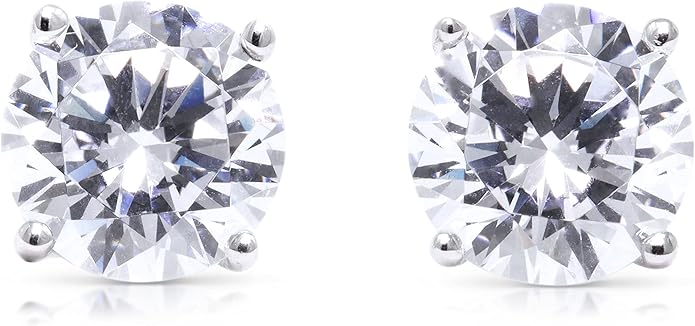 14K White Gold Moissanite Earrings Men & Women, Solid Gold Simulated Diamond and Lab Diamonds Studs for Men & Women, 1ct - 2ct Round, Princess, Heart, Halo Cut, Dangle, Lever or Screw Back Earrings, VVS1, D Color, Pink or Blue - Luxury Gift Box