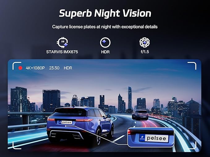 Pelsee S12 Pro 4K Mirror Dash Cam with STARVIS 2 Sensor, 5.8GHz WiFi Rear View Mirror Camera Front and Rear Dash Camera, ADAS & BSD, 1080P Backup Camera with WDR, Voice Control, 64G Meomory Card