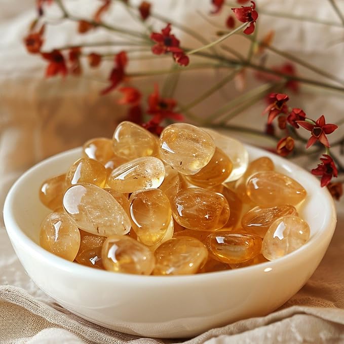 Polished Brazilian Citrine Crystal Chips 200 Pcs - 0.3" 10 oz Tumbled Stone Chips Crushed Sea Glass Stones Healing Reiki Crystal Making Home Decoration