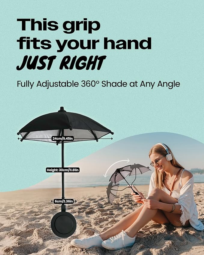 3 in 1 Magnetic Umbrella Sunshade Collapsible Expandable Phone Grip & Stand - Elegant Magsafe Compatible Phone Holder for Secure Grip and Hands-Free Viewing (Sky Blue)
