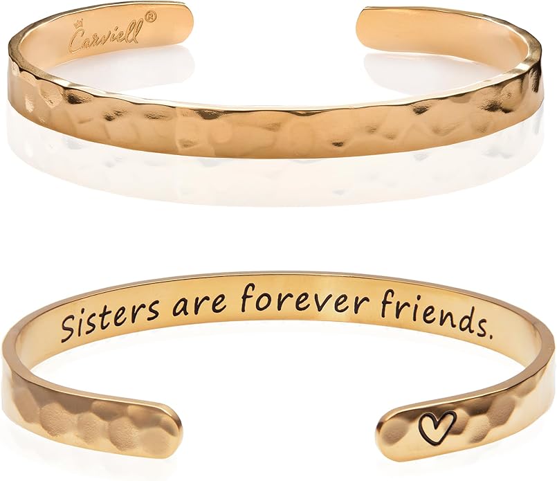 Carviell Engraved Cuff Bracelets for Women – Inspirational, Friendship, Love, Mom, Daughter, Sister, Christian, Graduation, Memorial & Wedding Gifts – 80+ Phrases – Stainless Steel, Gift-Ready