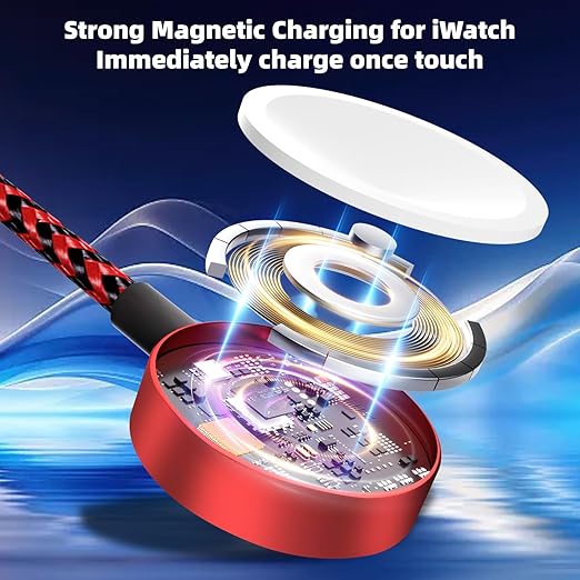 Travel Essentials 4in2 Multi Charging Cable for Apple Watch Charger,USB A/C to Dual Type C/IP/iWatch Charger,Travel Chargers for Multiple Devices Compatible with iWatch Series&iPhone 16-12 5FT