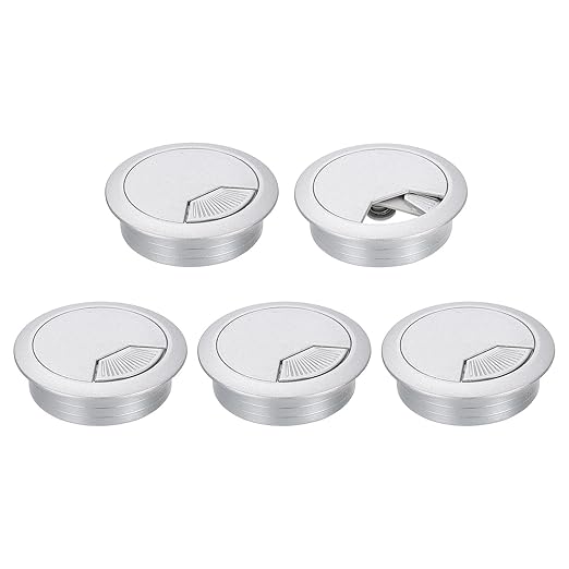 uxcell 5 Pcs 53mm (2.09 Inch) Desk Grommet, Plastic Cable Hole Cover, Wire Cord Cable Organizer for Home Office Computer Desk Cabinet, Silver