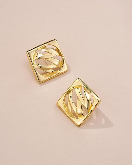 SNGIA18K Gold Plated Dangle Textured Ribbed Irregular Large Leaf Statement Earrings for Women by SNGIA, Handmade Dramatic Geometric Trendy Summer Drop Leaf Flower Jewelry Gifts, Bold Beachy Vintage Plant Fashion Drop Accessories, Vintage Nickle Free Fl...