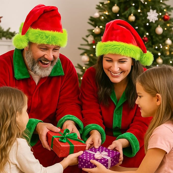 Funny Santa Hat for Adults – Soft Plush Red and Green Christmas Hat for Men and Women – Cozy Holiday Party Headwear
