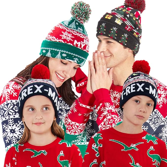 RAISEVERN Unisex Ugly LED Christmas Hat Novelty Colorful Light-up Stylish Knitted Sweater Xmas Party Beanie Cap(6 Lights)