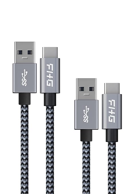 FHG 6FT 3.3FT USB 3.0 to USB C Cable 2Pack, High-Speed Transfer of 1GB in 2sec, 3A Fast Charging from 20% to 80% in 35mins, Sturdy Nylon Braided USB Data Cable, Compatible for iPhone 15/Galaxy/Win