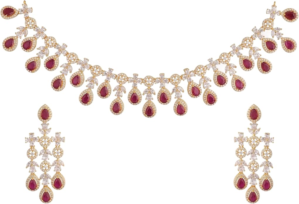 TARINIKA Gold Plated Alina Delicate CZ Necklace Set with Drop Earring Jewelry Sets for Women Perfect for Casual Occasions Classic Indian Necklace Cubic Zirconia, 1 Year Warranty*