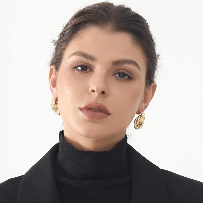 Chunky Knot Link Earrings, Twisted Circle Geometric Drop Dangle Earrings Studs, Women's Jewelry_L Size
