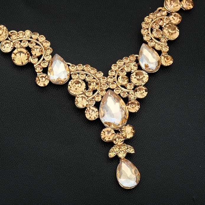 CSY Elegant Crystal Necklace Earrings Bracelet Ring Bridal Wedding Party Costume Jewelry Sets for Brides Women
