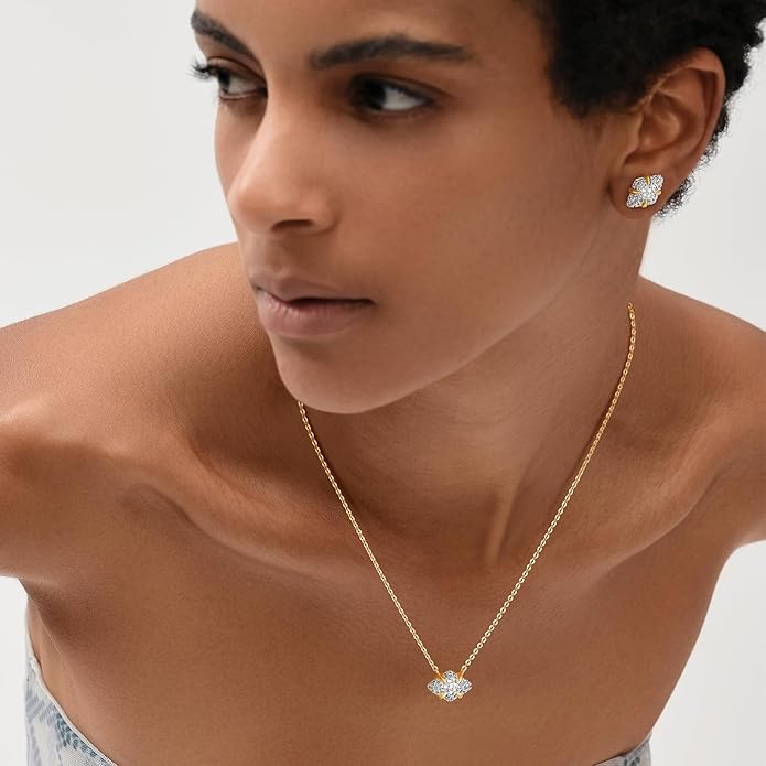 MEVECCO Dainty Gold Necklace For Women 18k Gold Plated Full CZ Pendant Necklace Handmade Necklace Jewelry Everyday Wear