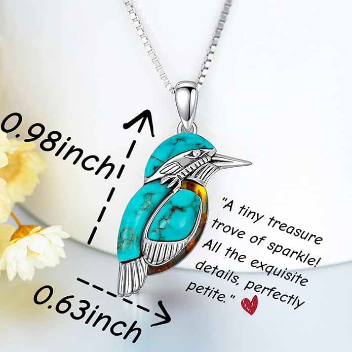 Turquoise with Amber Bird Pendant Necklace, Sterling Silver Genuine Boho Western Jewelry Gift for Birthday