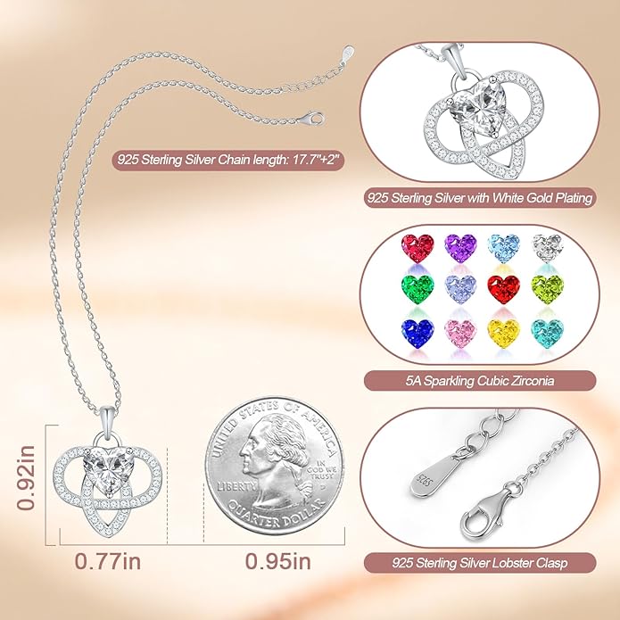 Infinity Necklace for Women, 925 Sterling Silver Heart Necklace with 5A Zircon, White Gold Plated Adjustable Chain, Gift for Valentine's Day, Birthday, Anniversary for Wife, Girlfriend, Mom