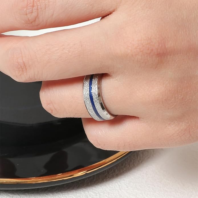 Enamel Band Rings for Women Men Stainless Steel Blue/Orange Ring Couple Enamel Valentine's Day Jewelry Gift