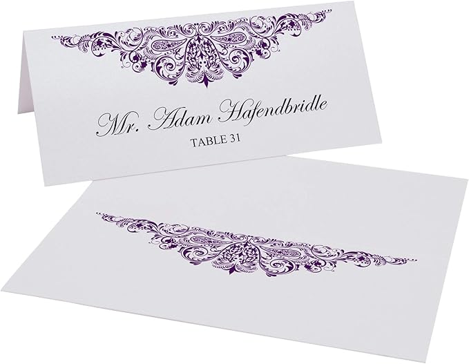 Paisley Place Cards, Eggplant (Choose Color), Set of 150, Pre-cut and Scored - Wedding, Party, Dinner, and Special Events - Made in the USA