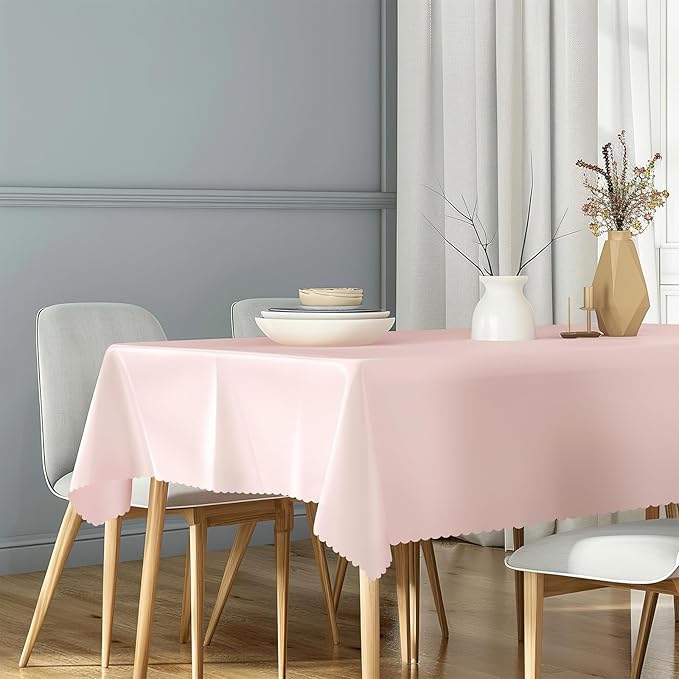 6 Pack Plastic Light Pink Tablecloth, 54 X 108Inch Party Table Covers Pink Scalloped Table Cloths for Rectangle Tables Disposable Tables Cover for Picnic Baby Shower Tea Party Wedding Bridal