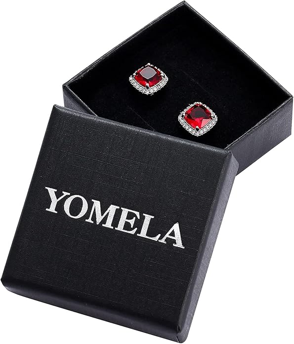 YOMELA Cubic Zirconia Earrings Studs, Halo CZ Birthstone Simulated Diamond Stud Earrings for Women