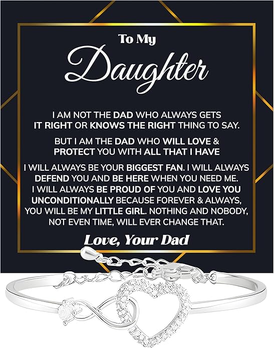 Daughter Infinity Heart Bracelet, Daughter Jewelry Gift From Mom or Dad with Message Card and Box Meaning