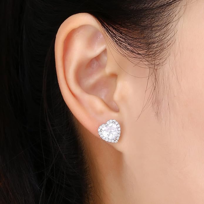 YOMELA Cubic Zirconia Earrings Studs, Halo CZ Birthstone Simulated Diamond Stud Earrings for Women