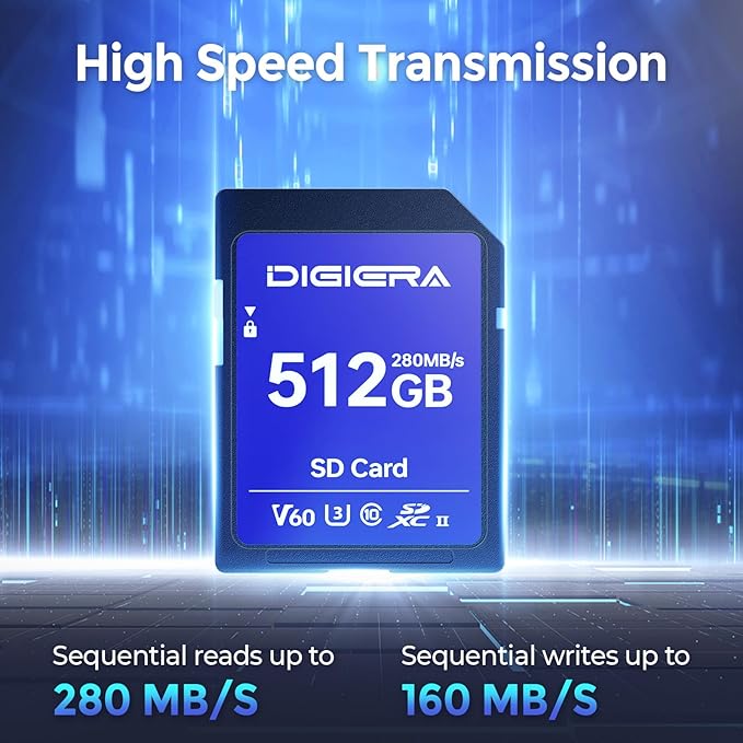 512GB LSU100 SDXC UHS-II Memory Card - up to 280MB/s, C10, U3, V60, 6K, SD Card for Computers, Digital Cameras, Home Theatre Devices, Car Navigation Systems (1 Pack)