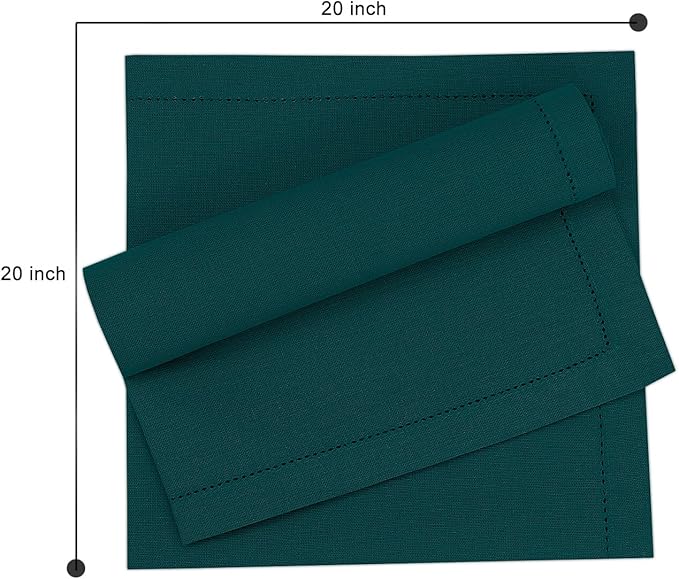 Ruvanti Premium Linen Napkins Set of 12-20x20 Inch, Classic Hemstitch, Mitered Corner Cloth Napkins ‎‎- Soft, Elegant Dinner Napkins Cloth Washable for Weddings, Parties, Everyday Use - Teal