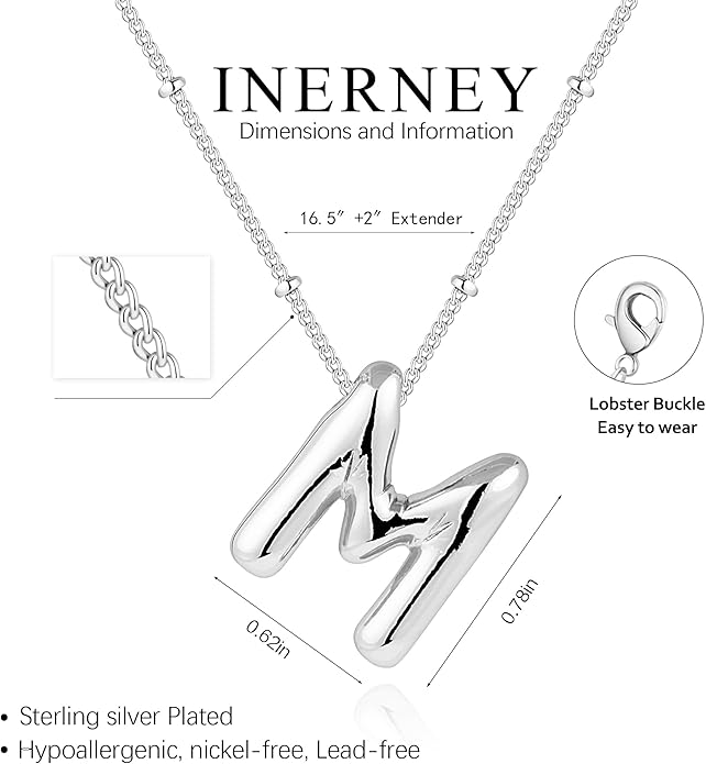 Inerney Valentines Day Gifts Gold Bubble Letter Necklace Initial Necklaces for Women, Chunky 14K Plated Balloon Initials, Trendy Charm Non Tarnish Custom Name Pendant Jewelry Gifts for Mom