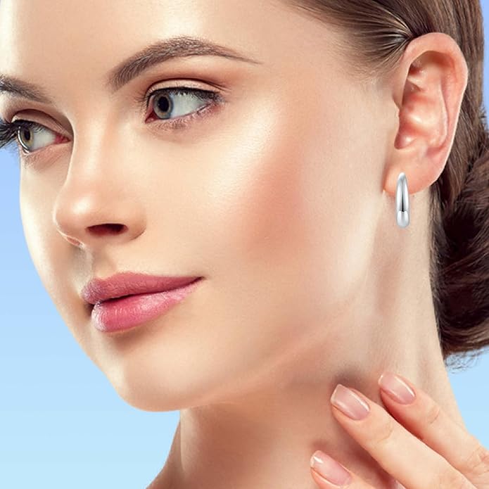 Lightweight Teardrop Hoop Earrings for Women 18k White Gold/Gold Plated Large Oval Hoop Earrings High Polished Statement Hoop Earrings Jewelry Gifts