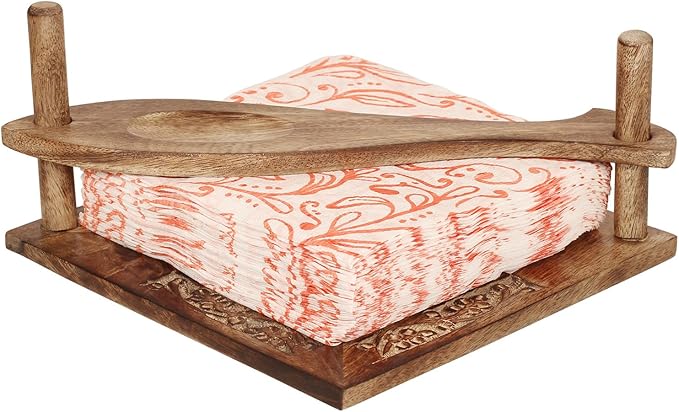 eTroves Wooden Napkin Holder Flat Tray Weighted Fish Shape Bar on Top With Toothpick Holder, 8 Inch, Brown