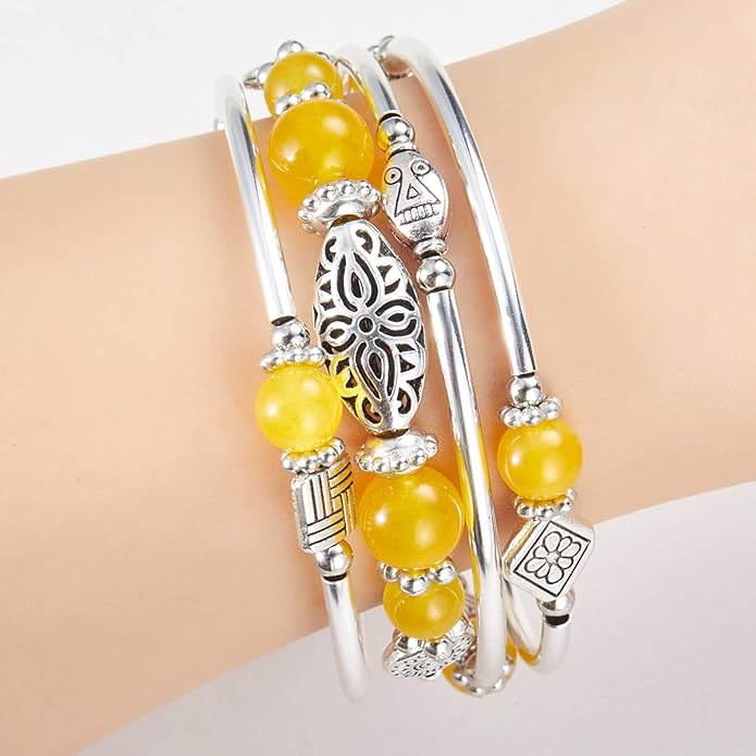 BULINLIN Layered Wrap Bangle Turquoise Bracelet - Bead Bracelet with Natural Agate Stone, Gifts For Women