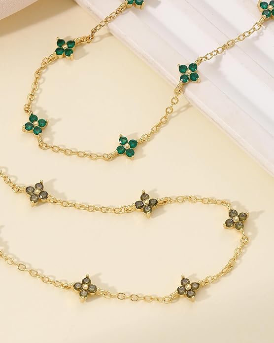 JSJOY Birthstone Bracelets for Women, 14K Gold Bracelets for Women Mom Gifts Birthday Valentines Day Gifts for Gf Dainty Flower Gift for Her Birthstone Bracelet Mothers Day Gift