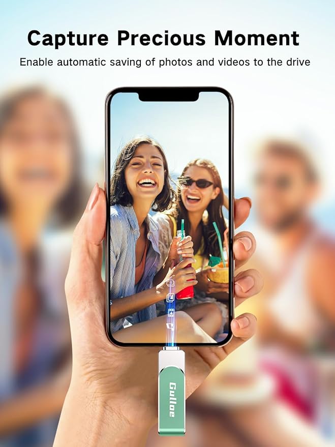 Gulloe 32GB Flash Drive Intended for iPhone, Memory Stick Storage for Photos and Videos Backup, Compatible with iPhone iPad Android PC, Plug and Play, No Application Required (Light Green)