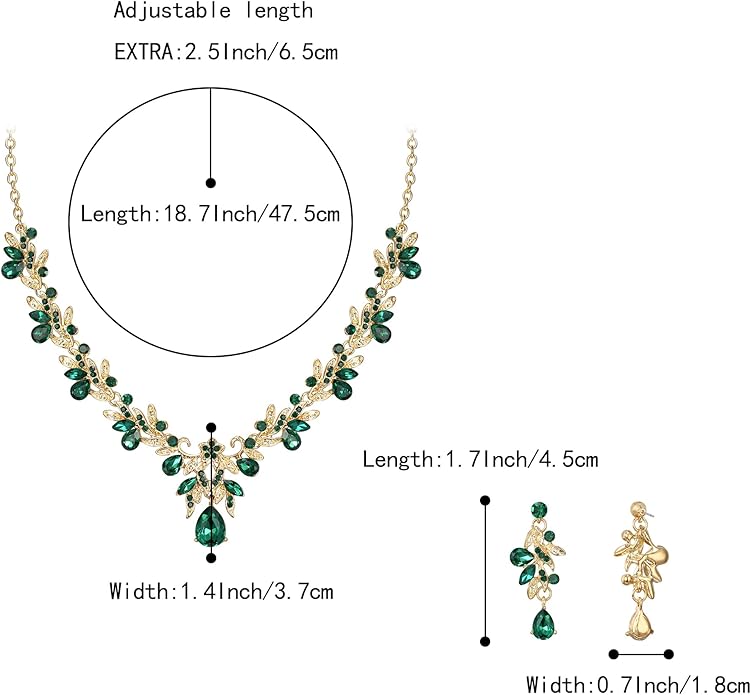 BriLove Women's Wedding Jewelery Set Leaf Flower Crystal Teardrop Marquise Cluster Pendant Necklace Dangle Earrings for Bridal Party