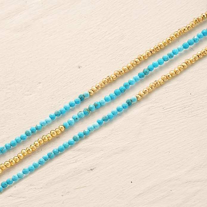 MYEARS Women Beaded Bracelet Gold Double Layer Gemstone 14K Simple Dainty Handmade Chain Everyday Boho Beach Jewelry
