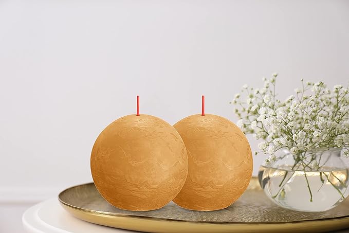 BOLSIUS 3 Pack Yellow Rustic Ball Pillar Candles - 3 Inch - Premium European Quality - Includes Natural Plant-Based Wax - Unscented Dripless Smokeless 25 Hour Party Décor and Wedding Candles