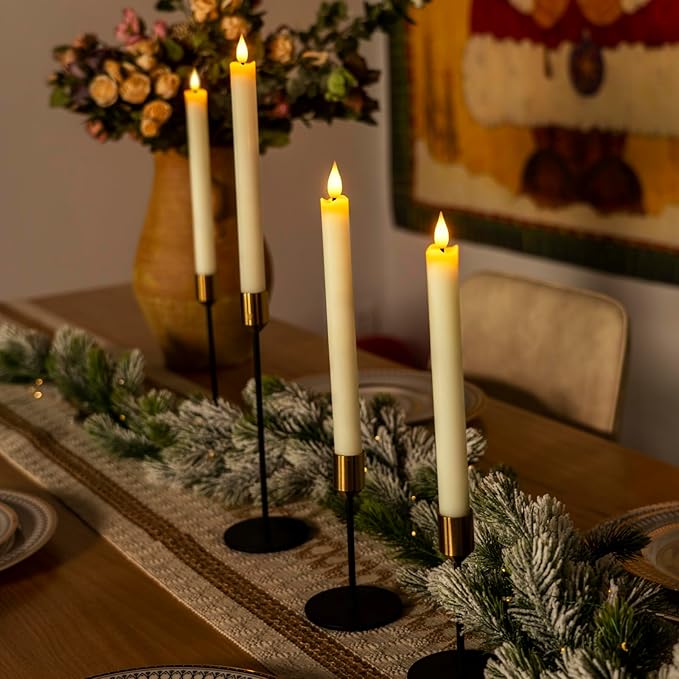 Homemory 2 Pcs Real Wax Made Flameless Taper Candles with Remote and Timer, 9.6" Ivory Battery Operated Candle Stick Flickering, Led Taper Candles with Lifelike Flame for Indoor Home Decor