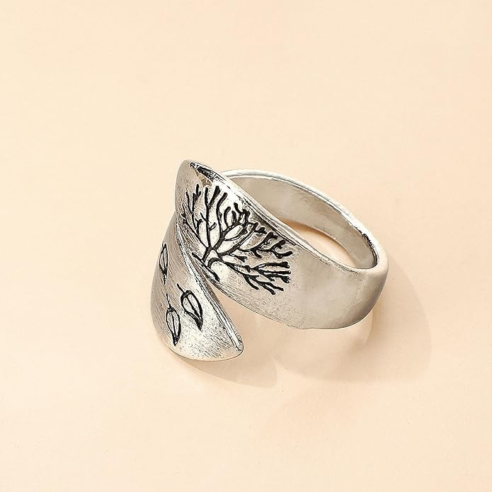 Women Tree of Life Lucky Flower Wide Band Ring Gold Pink Opal Green Enamel Resin Plated Dainty Tree Rhinestone Statement Thumb Index Full Finger Chunky Ring Party Crystal Vintage Jewelry