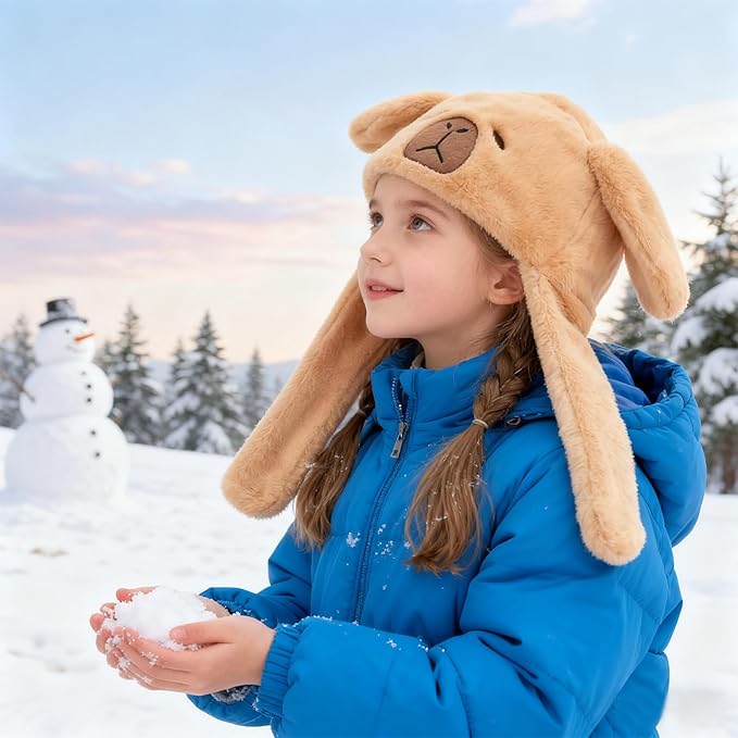 Plush Ear Moving Jumping Hat,Cute Fluffy Cap, Soft Warm HeadWear