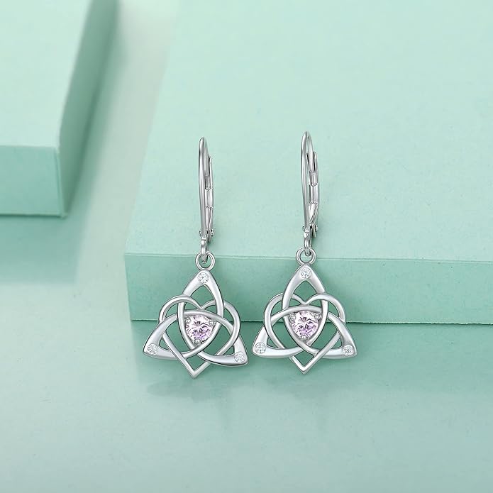 Starchenie Celtic Knot Dangle Earrings Sterling Silver Trinity Love Knot Leverback Earrings Gemstones Jewelry for Women