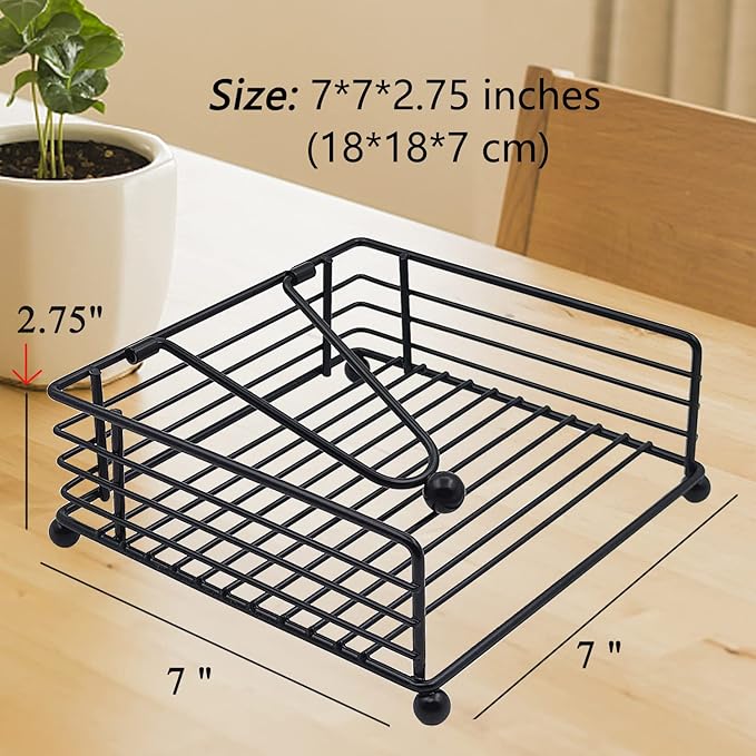 Napkin Holder for Table, Flat Napkin Dispenser with Weighted Arm, Square Cocktail Paper Holder of Elegant Rustic Iron for Kitchen Dining Room Decor Restaurant Farmhouse Hotel Party, Black