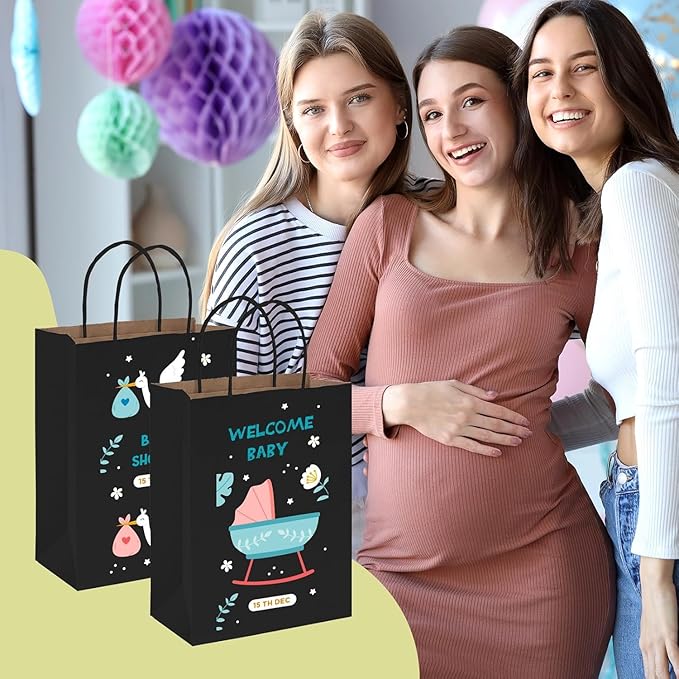 MESHA Gift Paper Bags 200 PACK 8x4.25x10.5'' Black Medium Shopping Kraft Bags Bulk with Handles Reusable for Business,Grocery,Birthday,Wedding,Kids Party,Favors