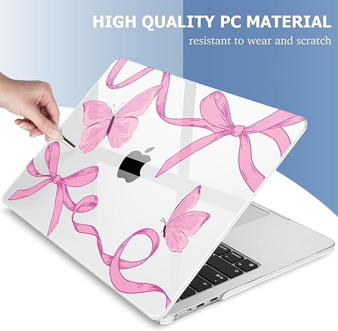 Mektron Compatible with M4 MacBook Air 15 inch Case 2025 A3241 2024 2023 M3 A3114 A2941 M2 Liquid Retina Display Touch ID, Plastic Hard Case & Keyboard Skin & Screen Protector - Pink Bows C245