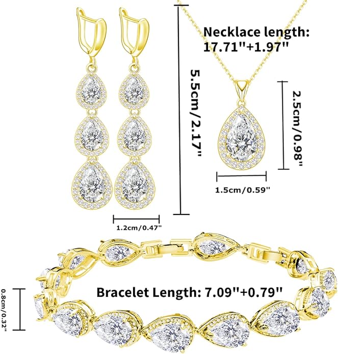 LMXXVJ Necklace Long Earrings Bracelet Set, White Gold Plated Created Blue Sapphire Jewelry Set Wedding Party Gift Jewelry for Women Bridal Bridesmaid