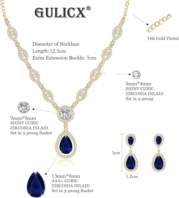 GULICX AAA Cubic Zirconia CZ Silver Plated Base Women's Party Jewelry Set Earrings Pendant Necklace