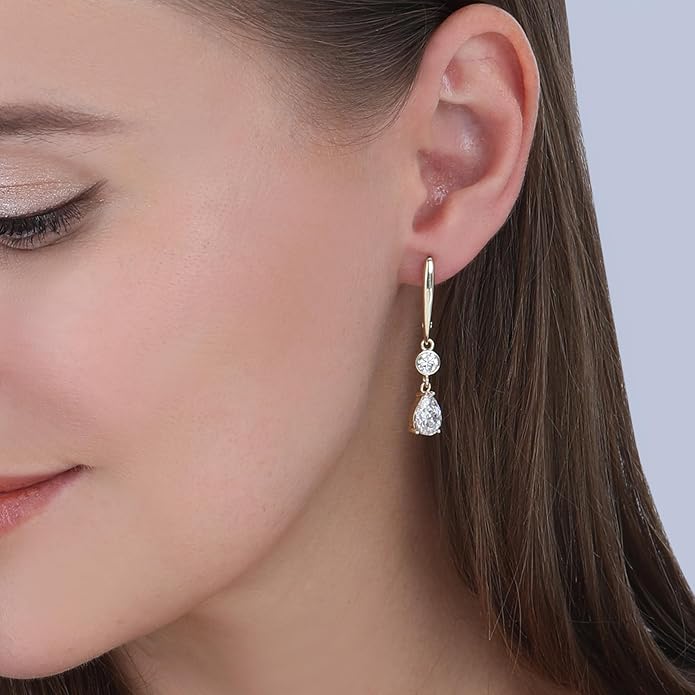 Dangle Earrings for Women Suited for Women Ladies' Trendy CZ Earring 14KGold/Silver Plated Dangling Earrings Jewelry Anti-allergy Hammered Lever-Back Drop Birthday Gift