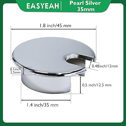 1 Pcs Desk Grommet 1-3/8" / 35 mm, Desk Cord Hole Cover, Cable Grommet Metal Zinc Alloy Materilal, Desk Hole Grommet for Home & Office Pc, Detachable Cable Cord Organizer-Bright Silver