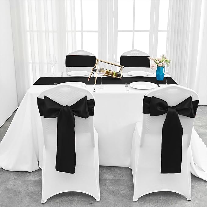 5 Pack Satin Table Runner Black 12 x 108 Inch Long,Satin Silk Table Runner for Wedding,Birthday Party and Banquet(Black,5 Pack)