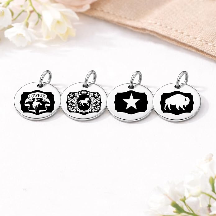 SM Design Western Charm Set of 4 – Stainless Steel Western Charms for Bracelets & Necklaces – Cowgirl, Ranch & Country Style Jewelry Charms – Western Gift for Women & Moms