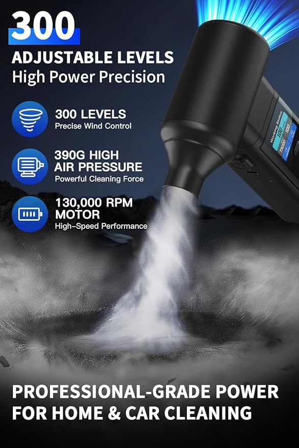Instant Dust Removal – Electric Air Duster 130000 RPM, 40 mm Motor, 10000 mAh Battery & 30 W Fast Charge, TFT Screen, 300-Speed Control, Rechargeable Compressed Air Blower for PC & Electronics