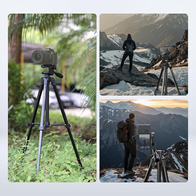 NEEWER Entry Level Version Tripod for Cell Phone & Camera, Metal Lightweight Portable Travel Stand with Cold Shoe Cellphone Holder Mount Compatible with iPhone for Video Recording Filming, TP53