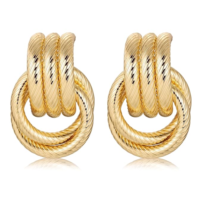Chunky Knot Link Earrings, Twisted Circle Geometric Drop Dangle Earrings Studs, Women's Jewelry_L Size